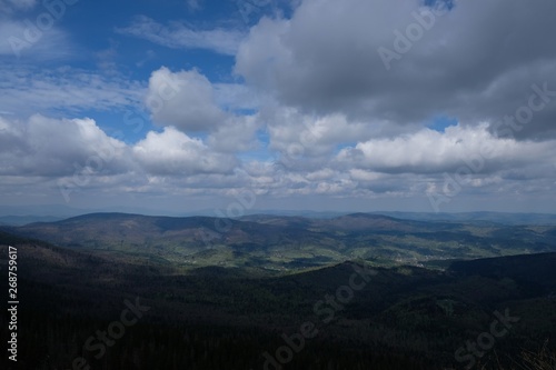 Mountain view from Sokolica, peak in Babia Gora mountain range in Beskid Zywiecki