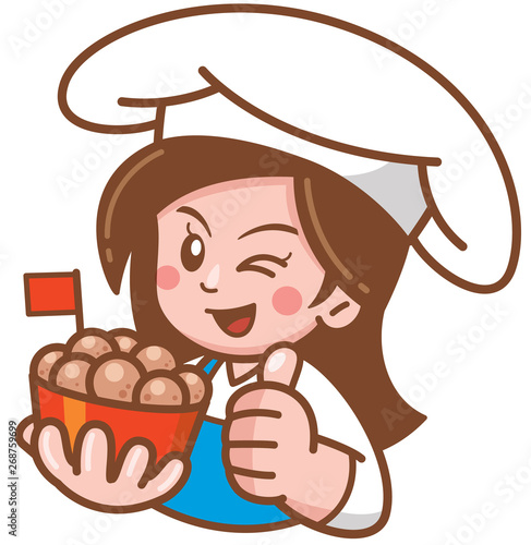 Vector illustration of Cartoon Female presenting food