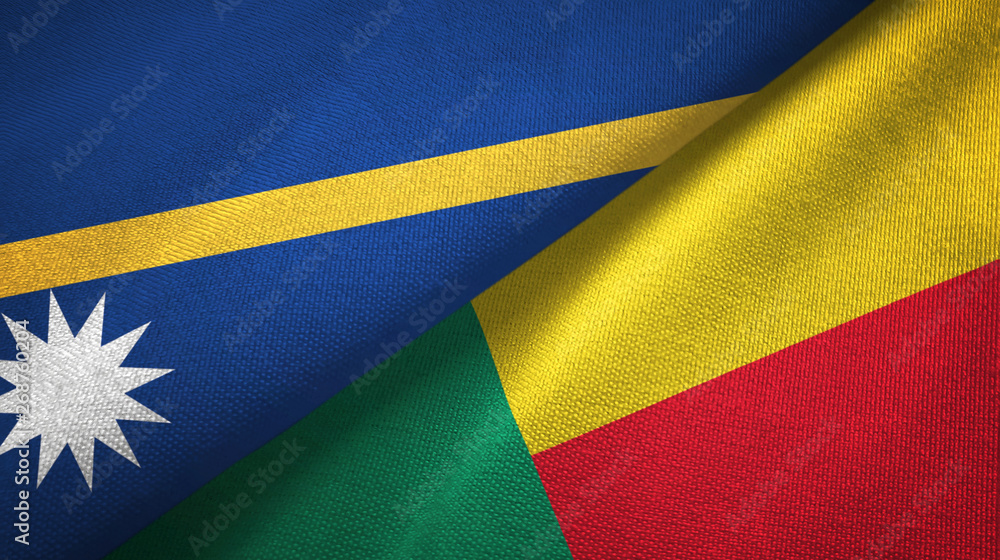 Fototapeta premium Nauru and Benin two flags textile cloth, fabric texture 