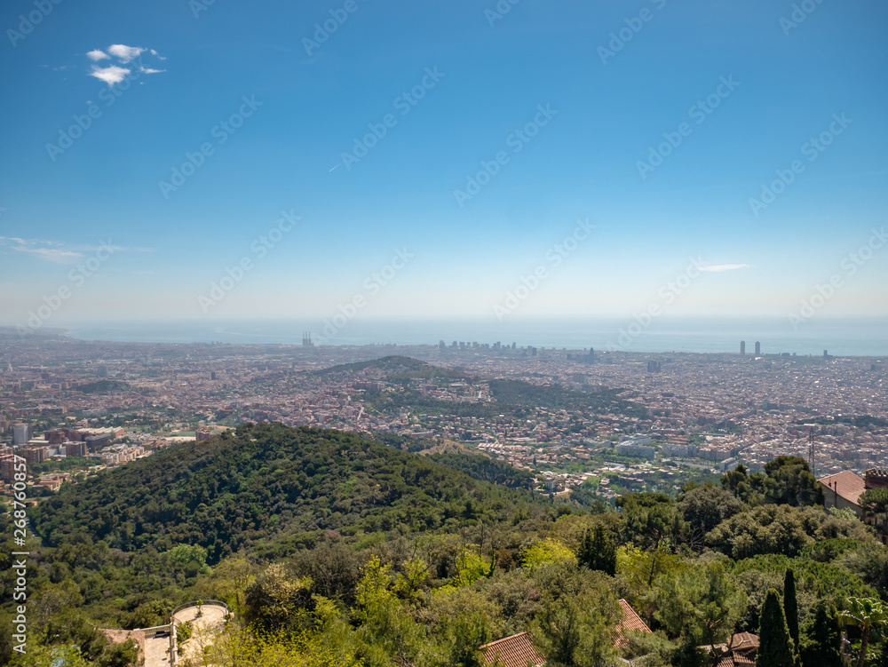Panoramic view of Barcelona from Tibidabo, Spain.