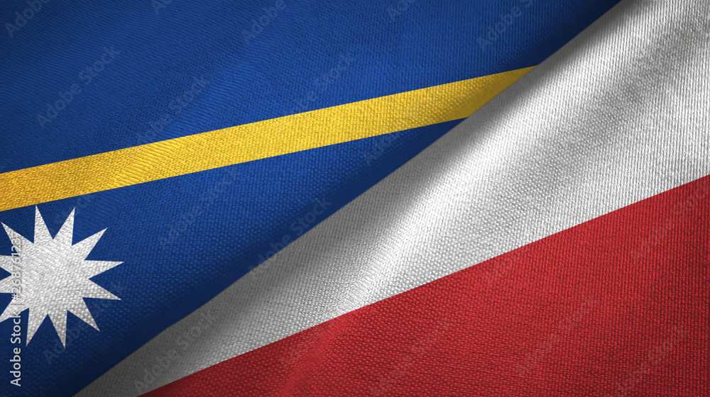 Nauru and Poland two flags textile cloth, fabric texture