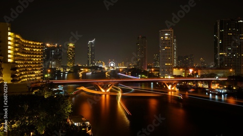 Light trail on Chao Phraya River, Bangkok,Thailand
