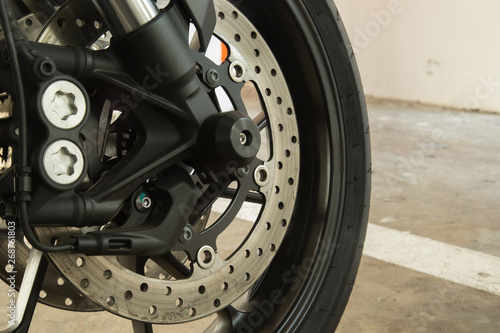 motorbike rear wheel closeup