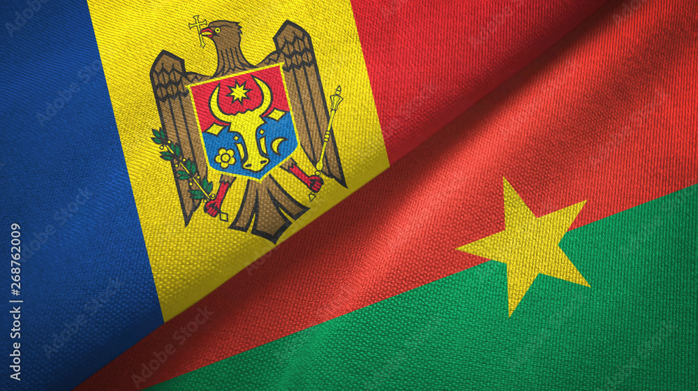 Moldova and Burkina Faso two flags textile cloth, fabric texture Moldova and Burkina Faso two flags textile cloth, fabric texture