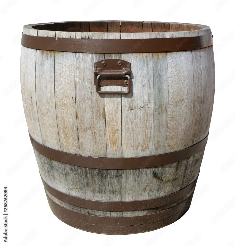 Street flowerpot for flowers made from old oak barrels isolated Street flowerpot for flowers made from old oak barrels isolated