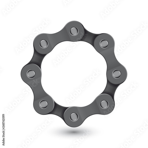 Vector black circle created from bike chain. Isolated on white background.