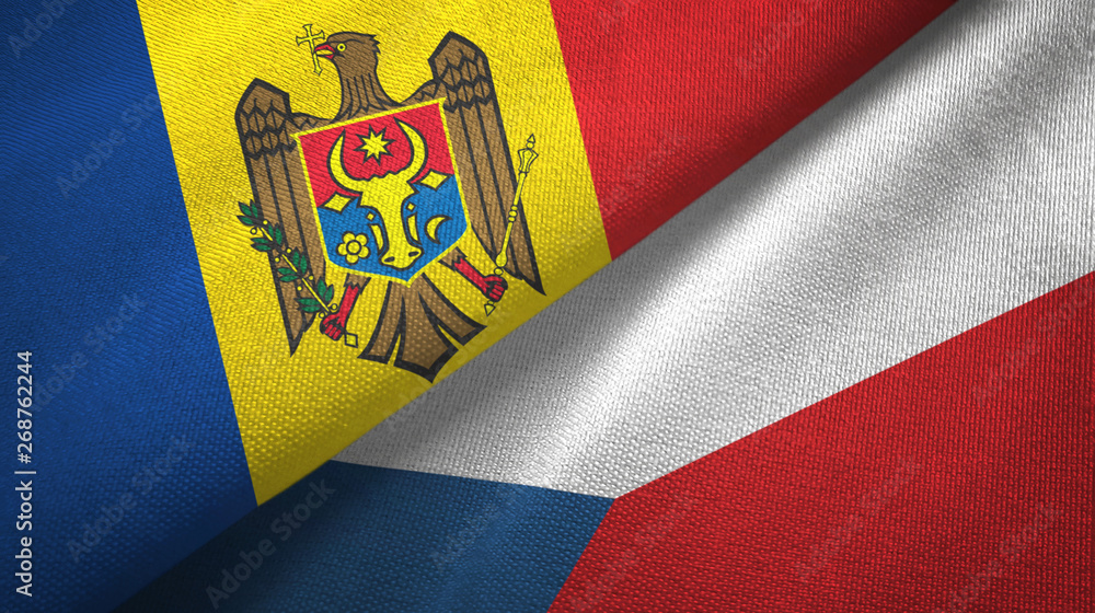Fototapeta premium Moldova and Czech Republic two flags textile cloth, fabric texture
