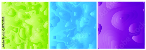 Set 3 elements for banner, web background. Lava Lamp wallpaper effect with psychedelic colors. Bright, vivid, modern colors in layered images. Waves and layers with gradients colors and sliced shapes © PAOLO