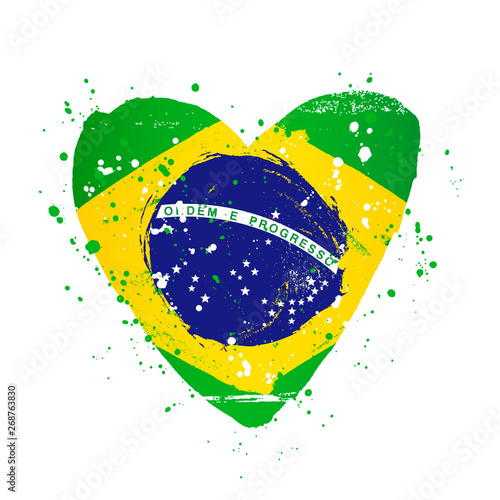 Brazilian flag in the form of a big heart. Vector illustration