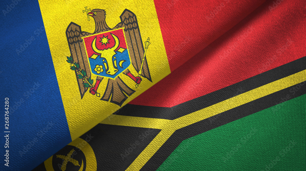 Fototapeta premium Moldova and Vanuatu two flags textile cloth, fabric texture
