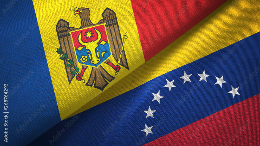 Moldova and Venezuela two flags textile cloth, fabric texture Moldova and Venezuela two flags textile cloth, fabric texture