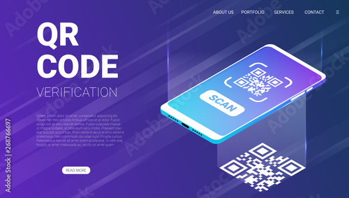 QR code verification service web banner isometric vector