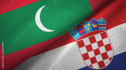 Maldives and Croatia two flags textile cloth, fabric texture