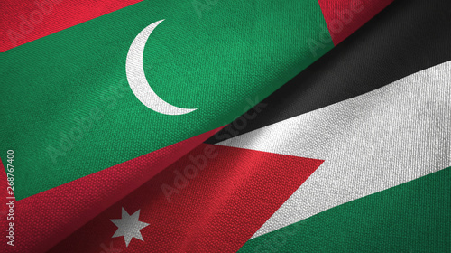 Maldives and Jordan two flags textile cloth, fabric texture