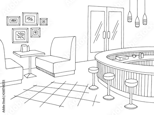 Cafe bar graphic black white interior sketch illustration vector