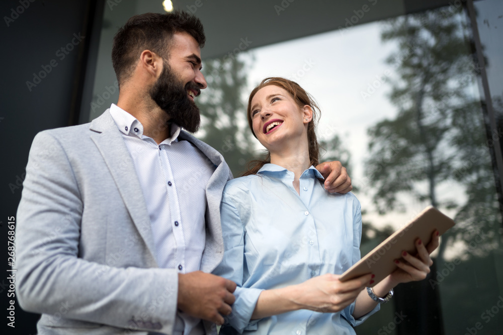 Business people walking and talking outdoor Business people walking and talking outdoor