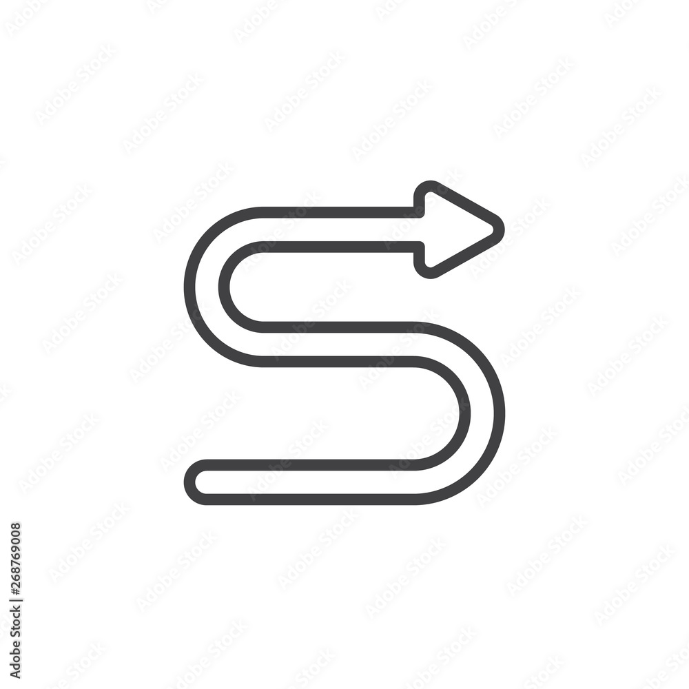 Curved arrow right line icon. linear style sign for mobile concept and web design. Right direction arrow outline vector icon. Symbol, logo illustration. Vector graphics Curved arrow right line icon. linear style sign for mobile concept and web design. Right direction arrow outline vector icon. Symbol, logo illustration. Vector graphics