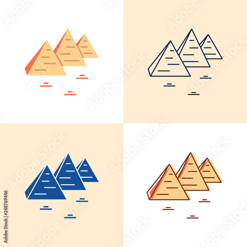 Egyptian pyramids icon set in flat and line style