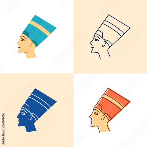 Nefertiti icon set in flat and line style