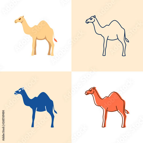 Camel icon set in flat and line style