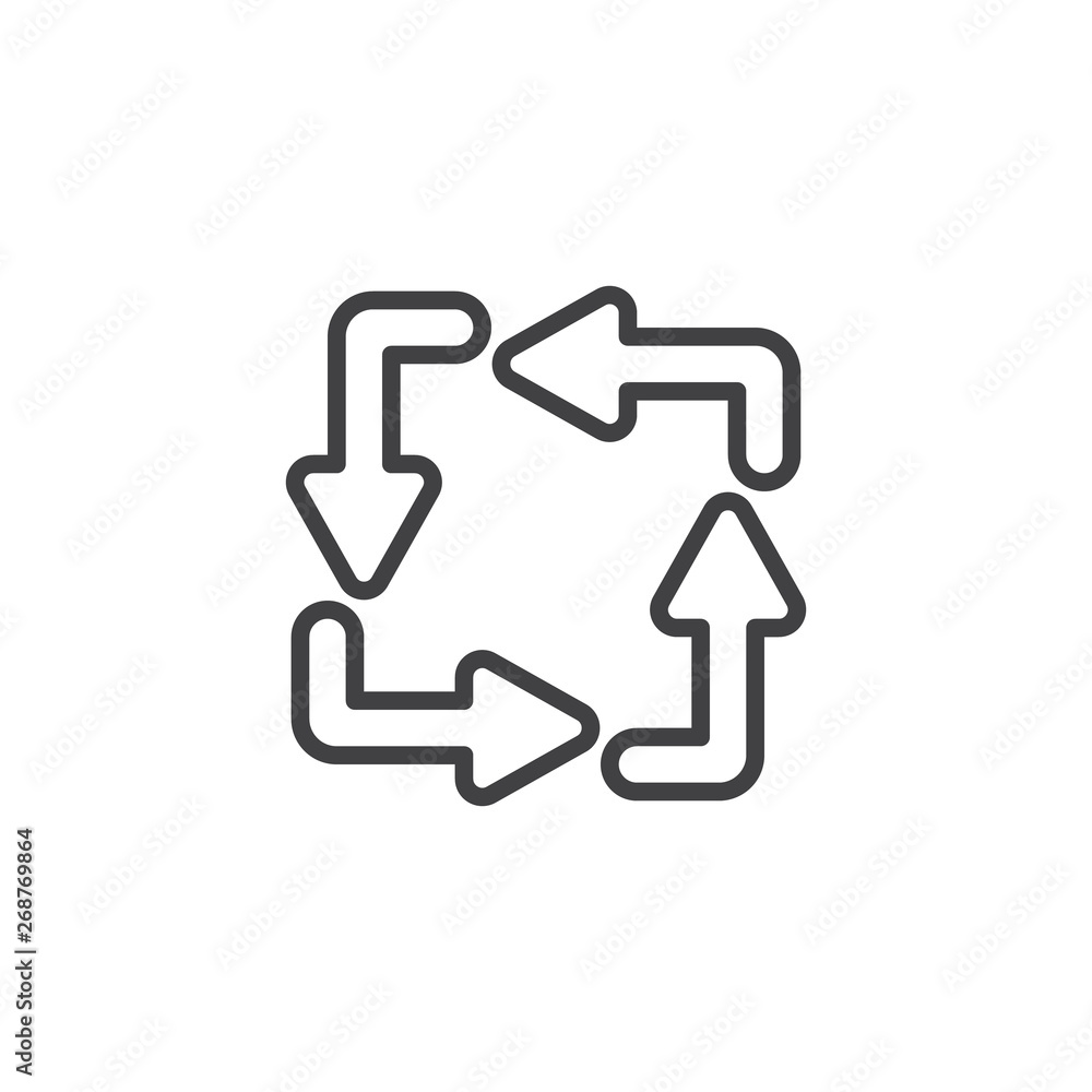 Four rotation arrows line icon. linear style sign for mobile concept and web design. Arrow Update Refresh outline vector icon. Symbol, logo illustration. Vector graphics Four rotation arrows line icon. linear style sign for mobile concept and web design. Arrow Update Refresh outline vector icon. Symbol, logo illustration. Vector graphics