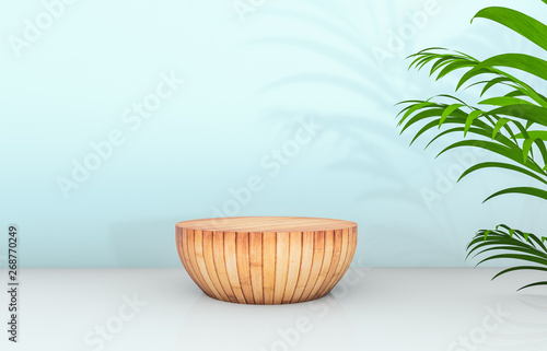 3d rendering. Natural beauty backdrop for cosmetic product display. fashion beauty with empty wood box background.