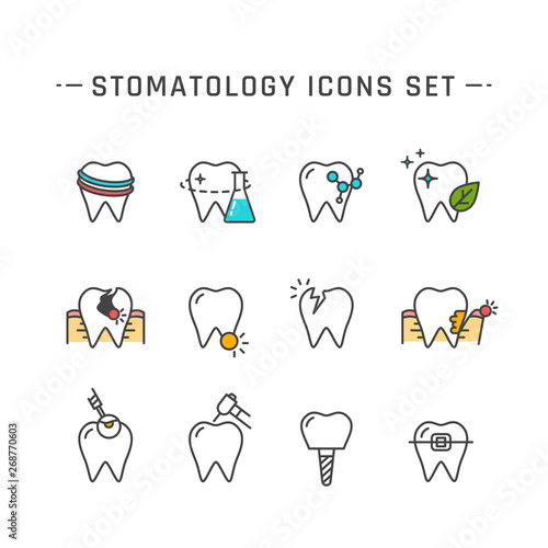 Stomatology flat line icons set. Vector illustration