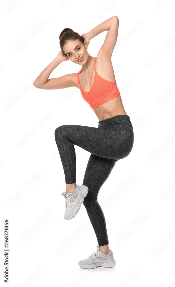Sporty woman training on white background Sporty woman training on white background