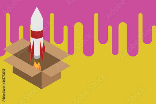 Fire launching rocket carton box. Starting up project. Fuel inspiration Design business concept. Business ad for website and promotion banners. empty social media ad