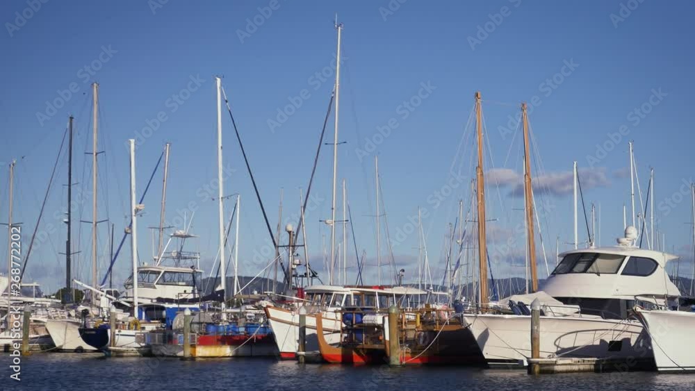 panning across various boats in the marina panning across various boats in the marina