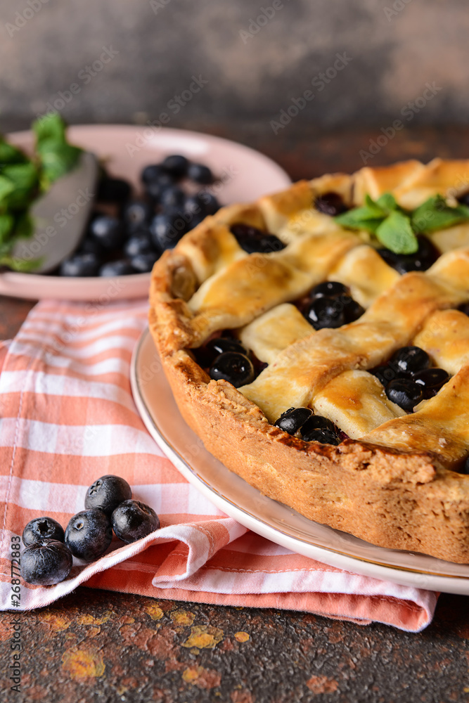 Tasty blueberry pie on table Tasty blueberry pie on table