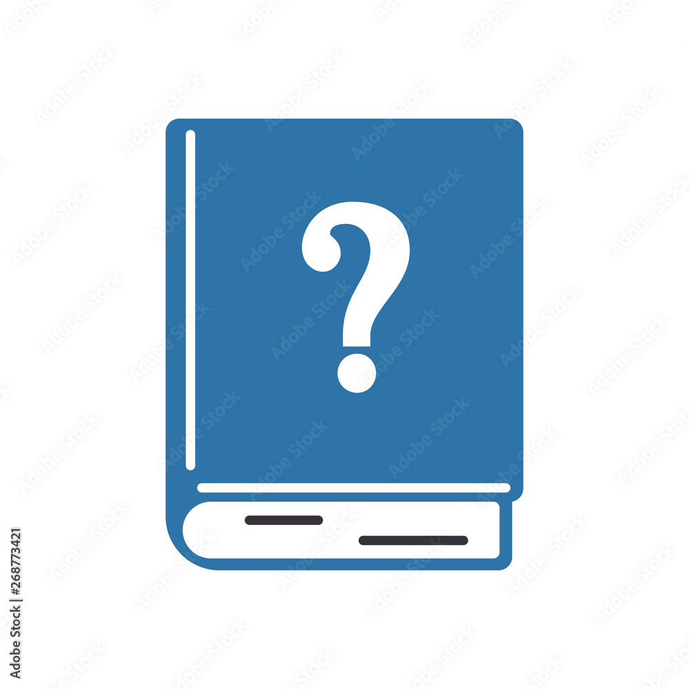 Closed book question mark. Color icon in flat style. Design of the symbol of faq, help, learning. Closed book question mark. Color icon in flat style. Design of the symbol of faq, help, learning.