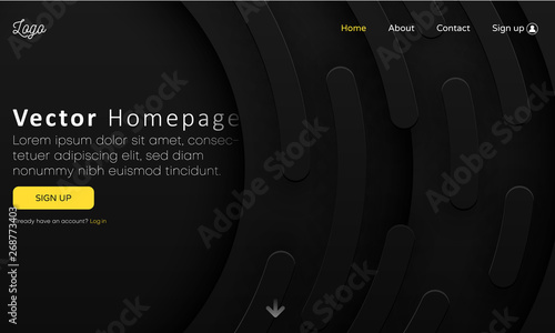 Black web homepage template with buttons and abstract geometric pattern. photo