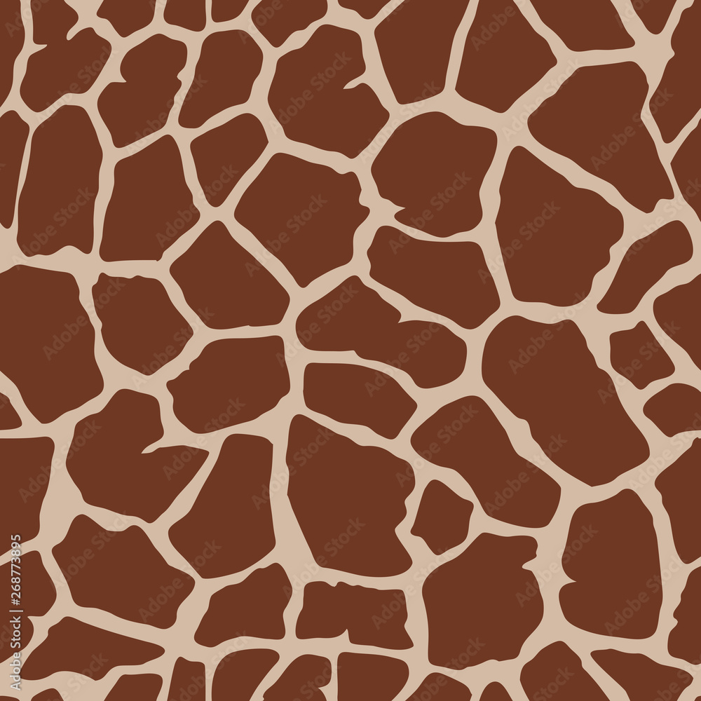 Giraffe animal skin print. Seamless texture  vector pattern. Brown tiles on beige background imitate giraffe skin. Perfect for fashion, fabric, cards, scrapbooking, wrapping paper and home decor.