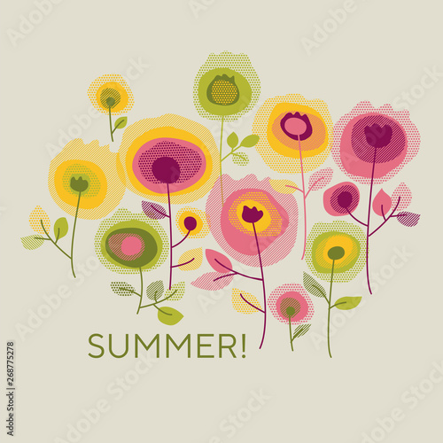 Summer retro floral banner ...