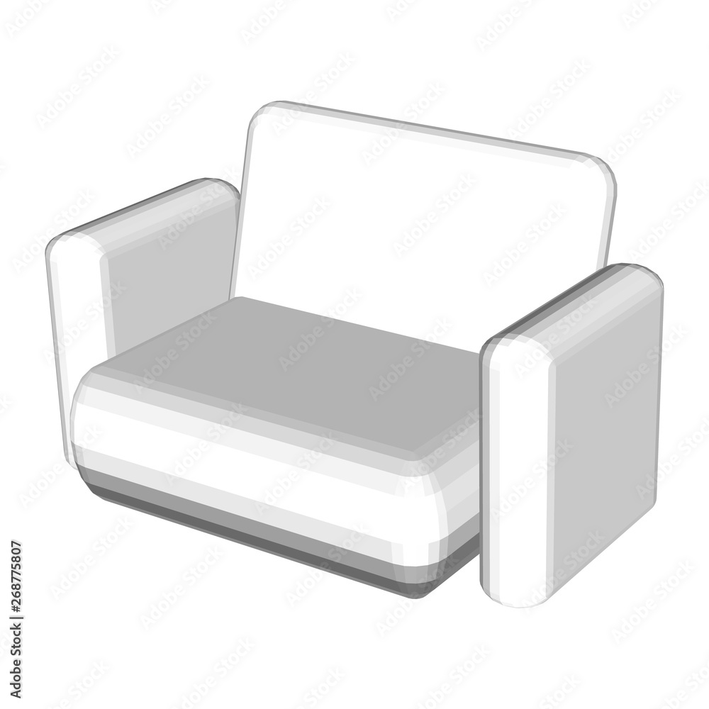 Grey sofa isolated white background. Retro style background. Decoration  element. Interior comfortable living room. Chair icon. Graphic silver  drawing, sketch. 3D vector illustration, eps10. Stock Vector | Adobe Stock