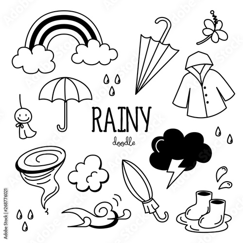 Hand drawing styles with rainy season.Rainy doodle.