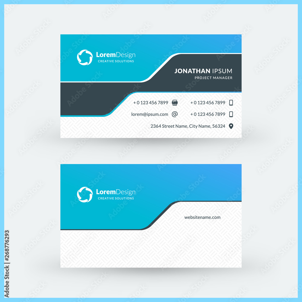 Double-sided horizontal modern business card template. Vector mockup illustration. Stationery design Double-sided horizontal modern business card template. Vector mockup illustration. Stationery design