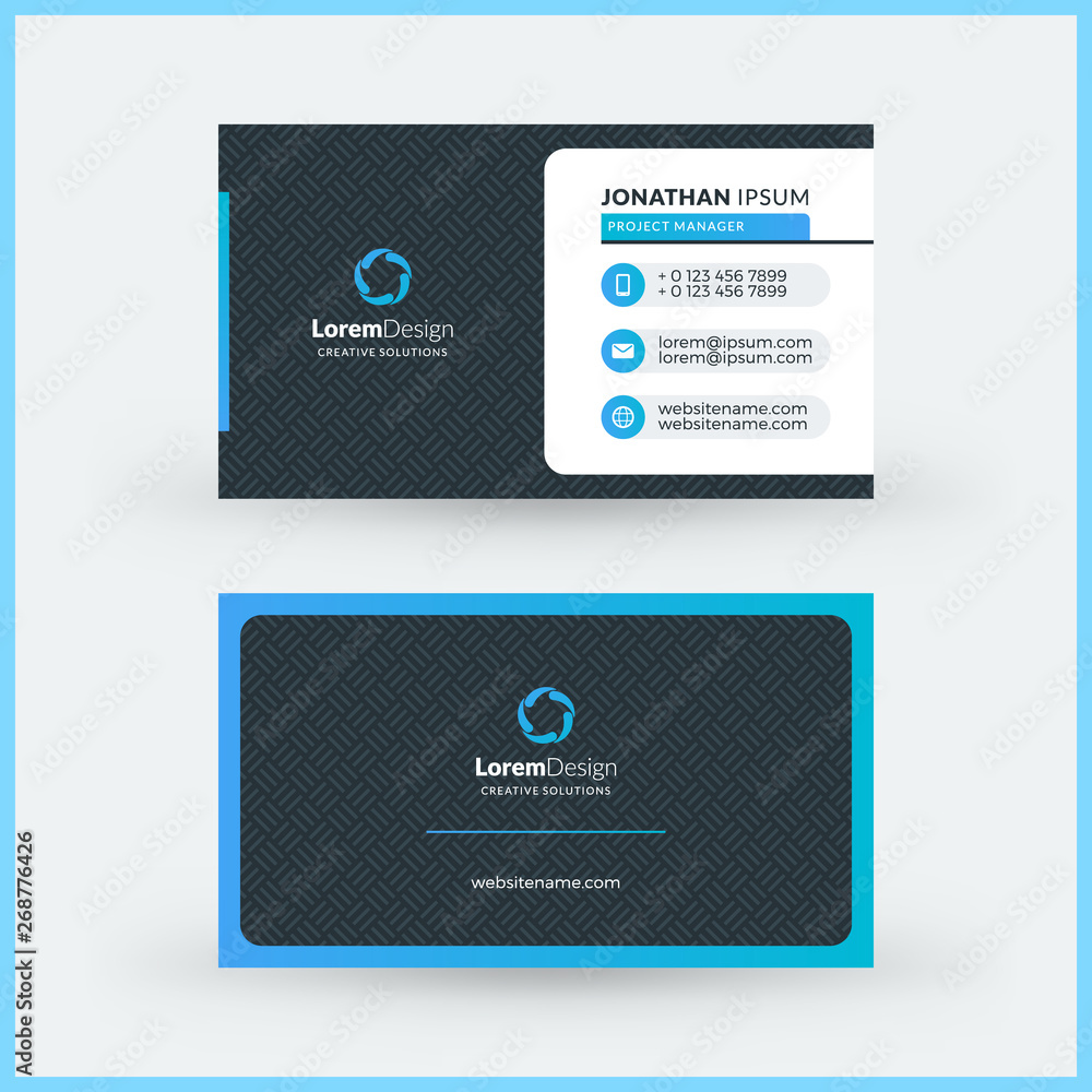 Double-sided horizontal modern business card template. Vector mockup illustration. Stationery design Double-sided horizontal modern business card template. Vector mockup illustration. Stationery design