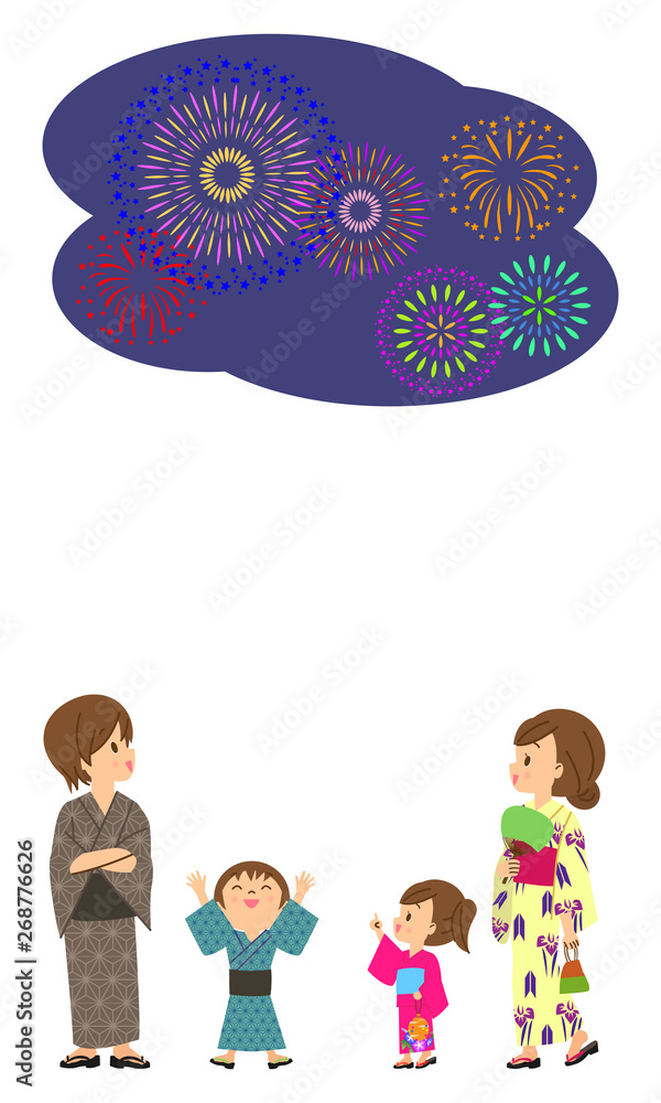 浴衣で打ち上げ花火を見る親子03