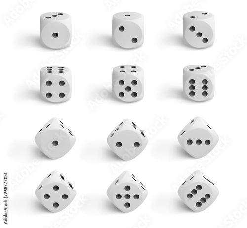 Set of gaming dice in different position isolated on white background. Vector illustration.