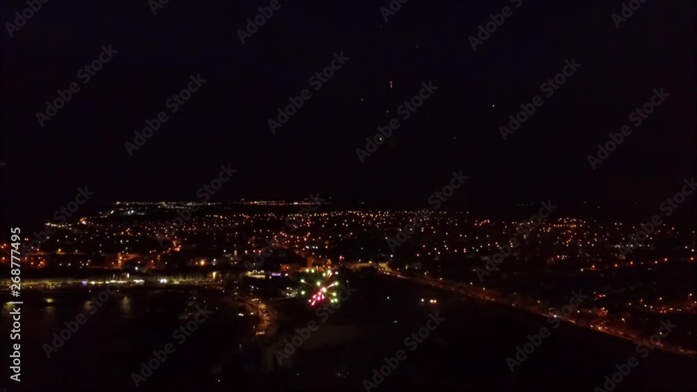 Drone view of the public fireworks display celebrating the NW200 super bike race at Portstewart, N. Ireland Drone view of the public fireworks display celebrating the NW200 super bike race at Portstewart, N. Ireland