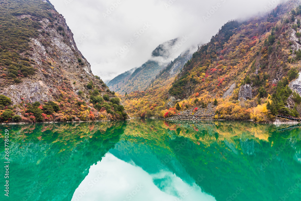 mountain and lake in fall in China