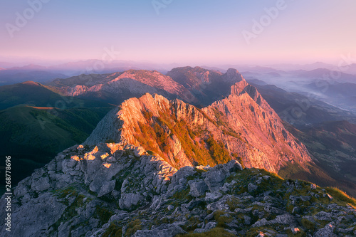 View of Anboto mountain range at sunrise