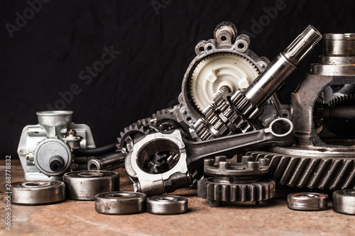 Various car parts and accessories, on black  background - Image