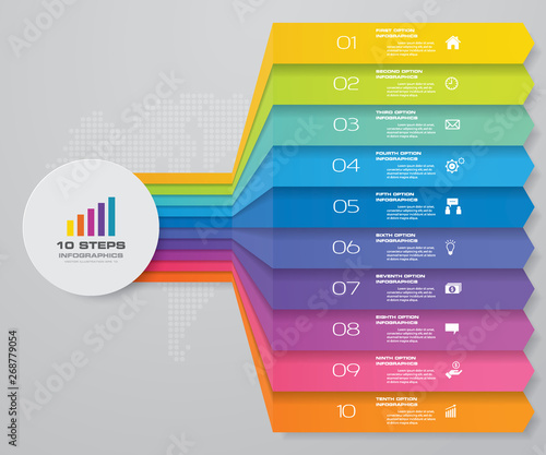 10 steps infographics chart design element. For data presentation.	