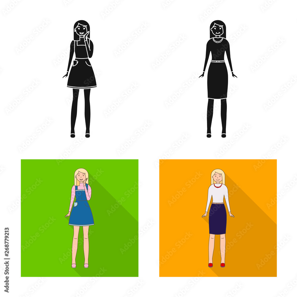 Isolated object of posture and mood symbol. Set of posture and female stock symbol for web.