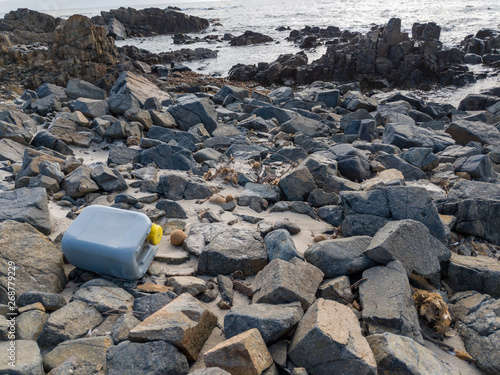 plastic jars by the sea