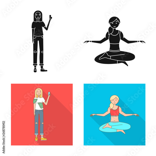 Vector design of posture and mood icon. Set of posture and female vector icon for stock.