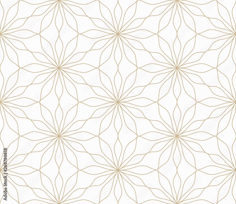 Modern simple geometric vector seamless pattern with gold flowers, line texture on white background. Light abstract floral wallpaper, bright tile ornament Modern simple geometric vector seamless pattern with gold flowers, line texture on white background. Light abstract floral wallpaper, bright tile ornament
